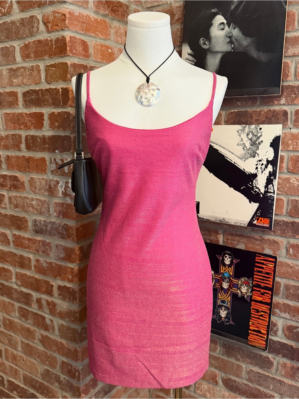 vintage barbie pink sparkly mini dress with zipper back